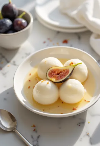 Rasgulla túrós fügével, egy édes indiai desszert