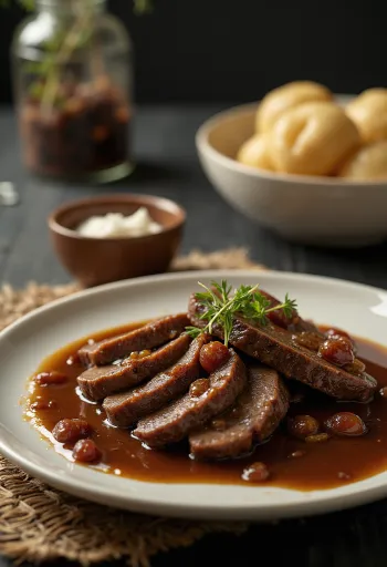 Sauerbraten német marhahús pácban tálalva