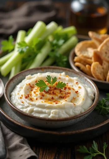 Tirokafteri feta sajttal és krémsajttal, gazdag feta sajtkrém tálalva pita kenyérrel és zöldségekkel