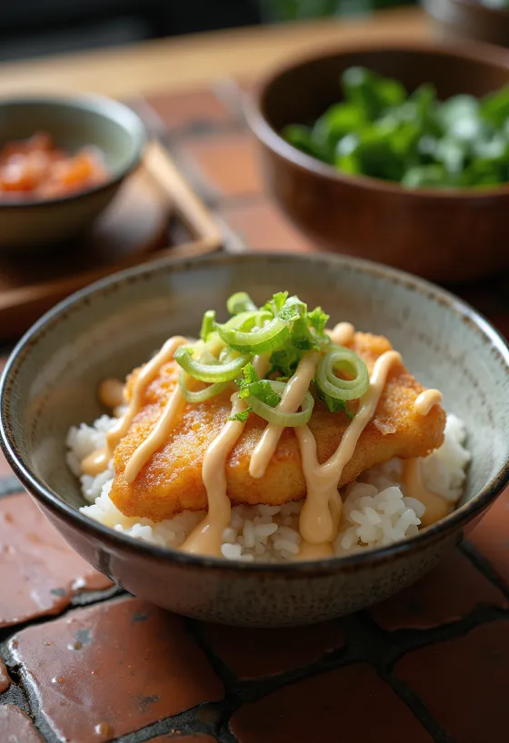 Tonhalas-majonézes katsudon, gazdag szószban tálalva
