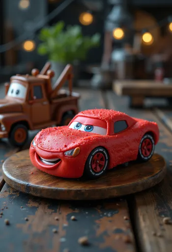 Verdák torta piros fondant borítással és autós díszítőelemekkel