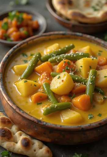 Zöldséges curry kókusztejjel tálalva