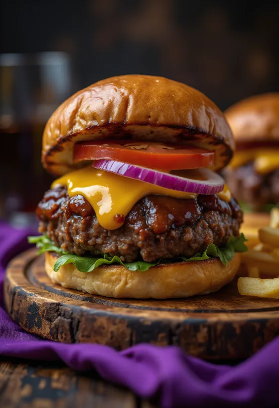 BBQ steakburger tálalva