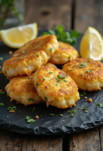 Bolinho de bacalhau gluténmentes aranybarna tőkehal golyók tálalva