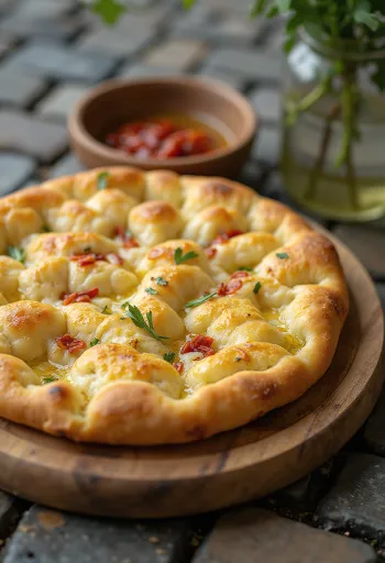 Chilis-fokhagymás focaccia tálalva