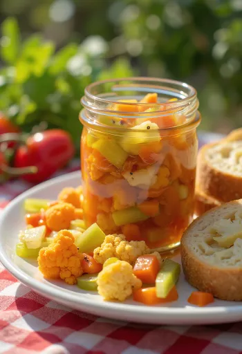 Csípős giardiniera tálalva