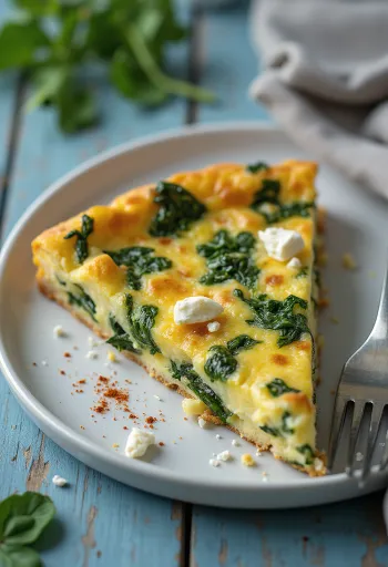 Frittata spenóttal és fetával, frissen tálalva