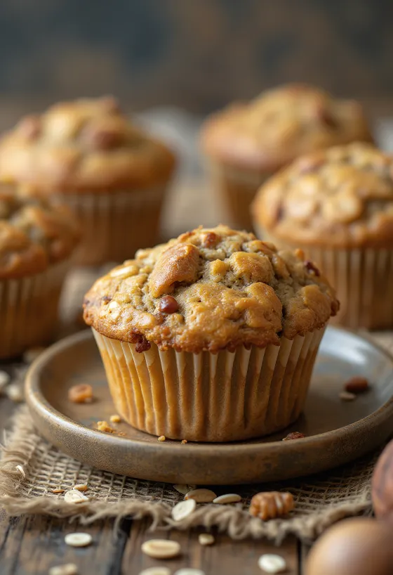 Gesztenyés zabpelyhes muffin tálalva