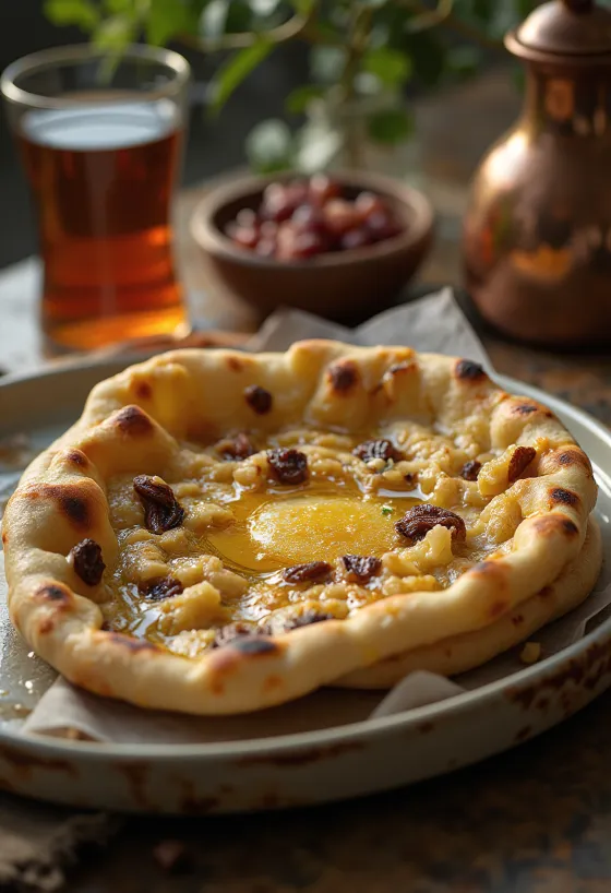 Kashmiri naan mazsolával és dióval töltve