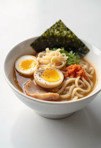 Kitakata ramen áttetsző alaplével és vastag tésztával tálalva