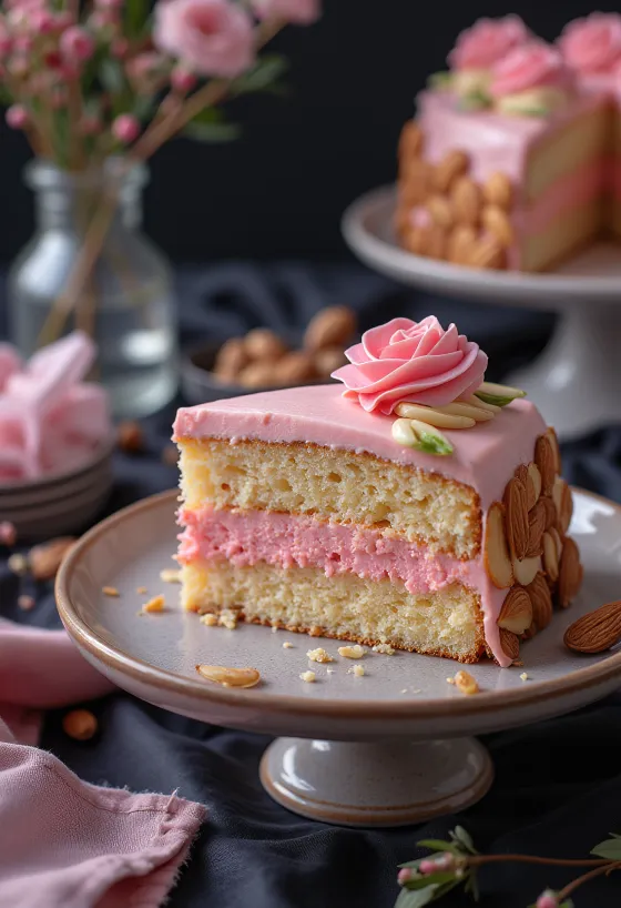 Mandulás-puncsos torta szeletelve