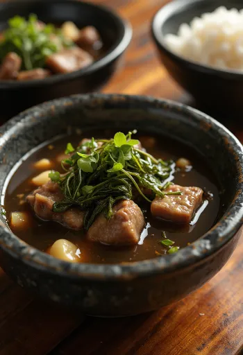 Marhahúsos miyeokguk, koreai tengeri algás leves marhahússal és friss korianderrel