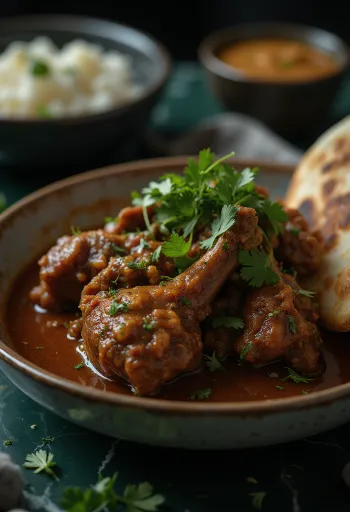 Nihari marhahússal, gazdag fűszeres szószban főzve, friss korianderrel díszítve