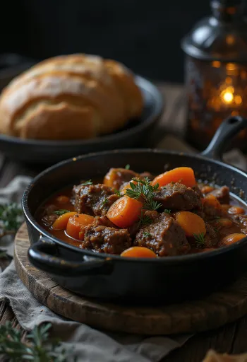 Pepperpot marhahússal tálalva, friss kenyérrel és korianderrel