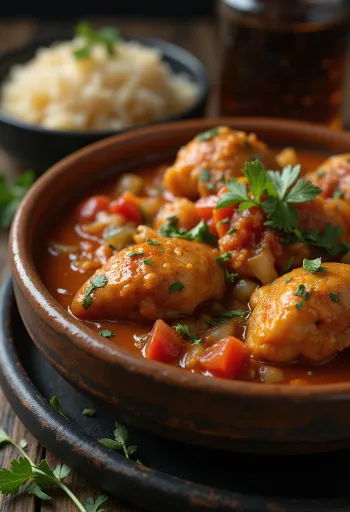 Picante de pollo boliviano, csirke zöldségekkel és fűszerekkel