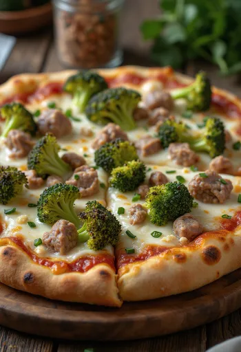 Pizza Friarielli e Salsiccia – Nápolyi kolbászos és brokkolis pizza tálalva