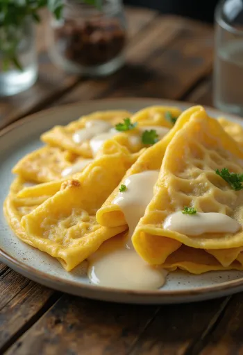 Roti Jala édesített sűrített tejjel, gazdag, édes tésztával és sűrített tejjel tálalva