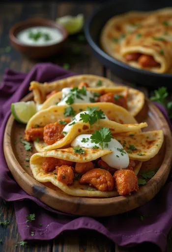 Tandoori csirkés palacsinta tálalva