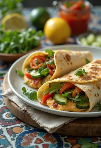 Uborkás hummuszos wrap friss zöldségekkel töltve