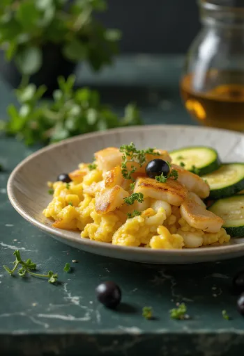 Bacalhau à Brás cukkínivel, portugál étel tálalva