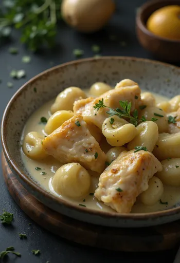 Csirkés gnocchi tálalva