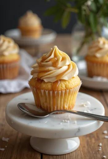 Karamellkrémes cupcake tálalva