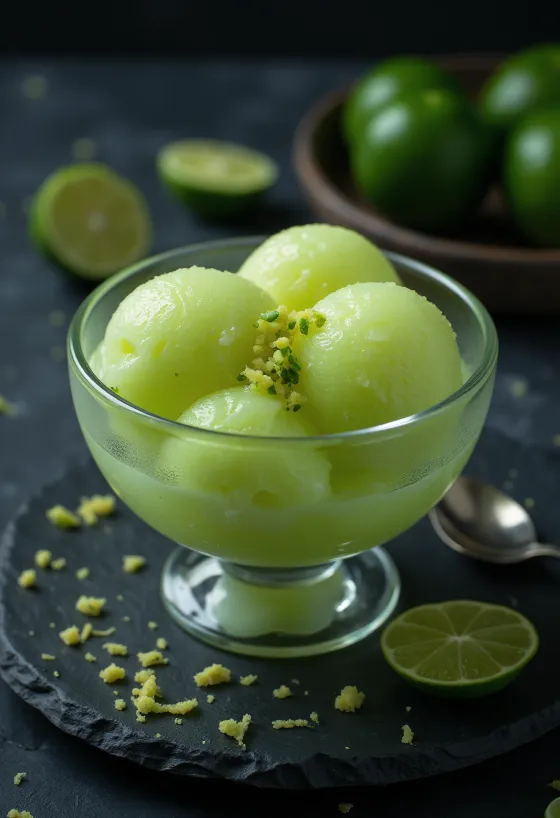 Lime Sorbet tálalva