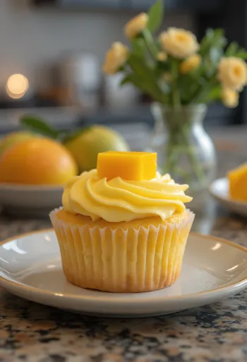 Mangós cupcake tálalva