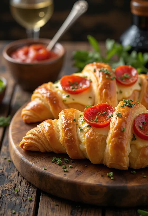 Pizzás croissant tálalva