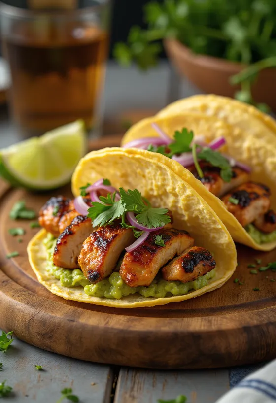 Pollo Asado Taco grillezett csirkével, korianderrel és guacamoléval