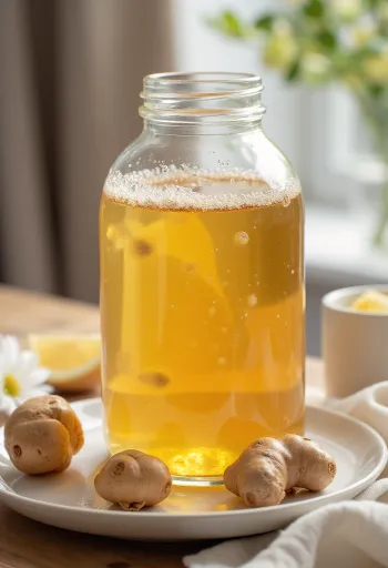 Probiotikus gyömbéres kombucha frissítő ital üvegekben