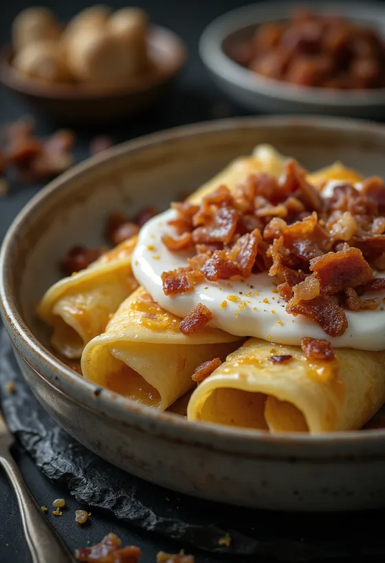 Tejfölös-baconos palacsinta frissen sütve