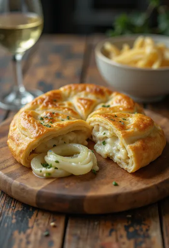 Tejszínes-póréhagymás calzone frissen sütve