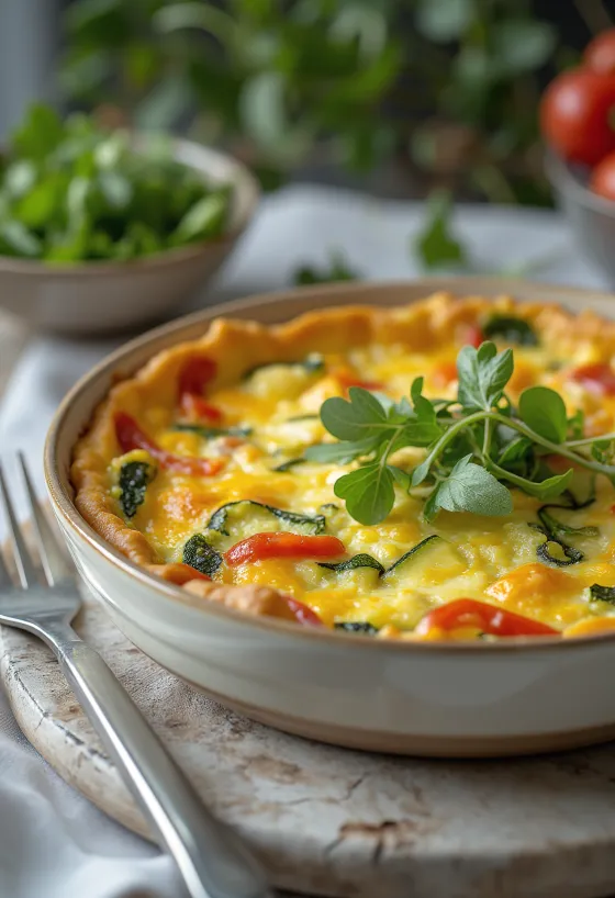 Tésztamentes zöldséges quiche szeletelve