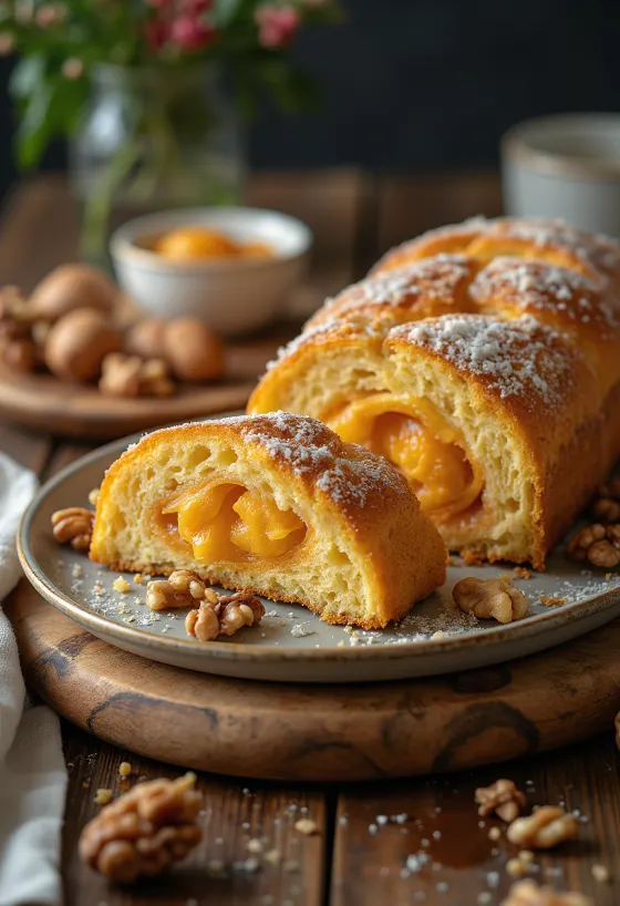 Édesburgonyás Stollen szeletek tálalva
