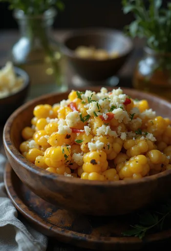 Esquites pirított kukoricával, feta sajttal és lime levével