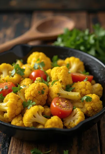 Gobhi Methi Sabzi tálban, friss korianderrel díszítve
