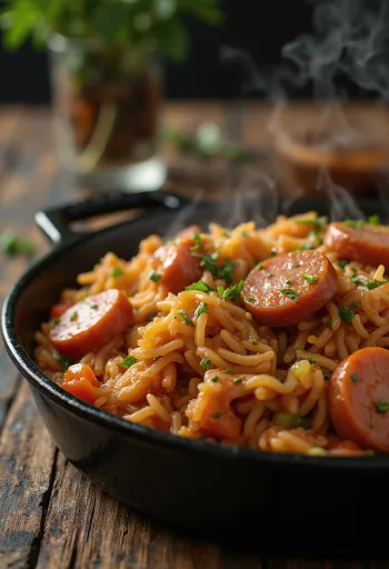 Fűszeres jambalaya csirkével és kolbásszal, rizses egytálétel