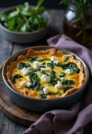 Kecskesajtos és spenótos quiche frissen sütve