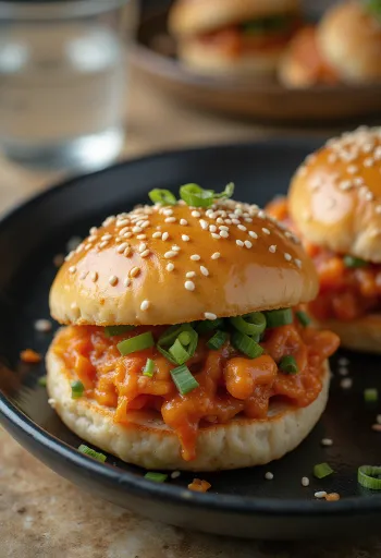 Kimchis és szezámmagos bao bun tálalva