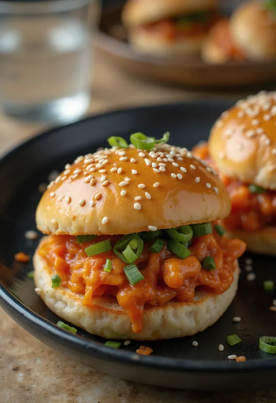 Kimchis és szezámmagos bao bun tálalva