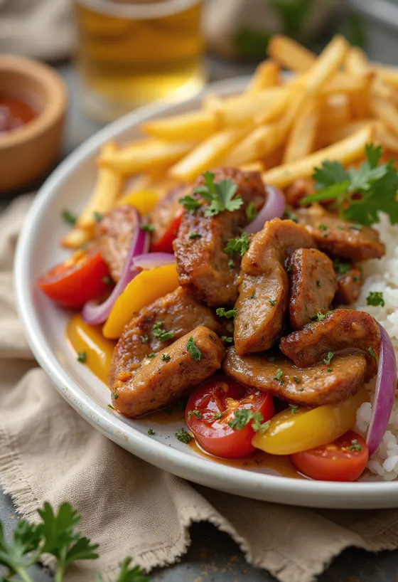 Lomo saltado sertéshússal frissen tálalva