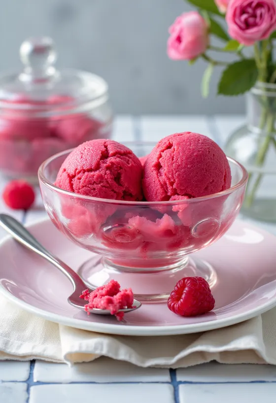 Málnás sorbet házi készítésű frissítő desszert