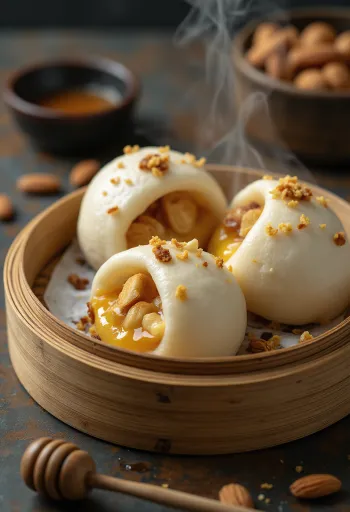 Mézes-mandulás bao bun tálalva
