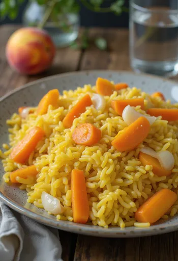 Plov barackkal, egy édes és fűszeres étel, barackkal tálalva