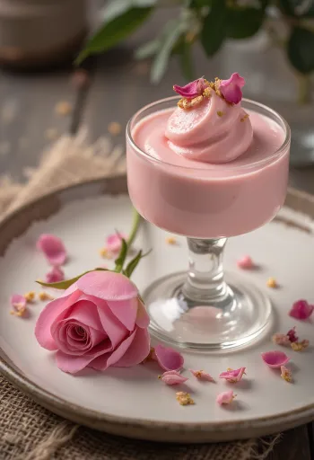 Rózsaszirmos panna cotta pohárban