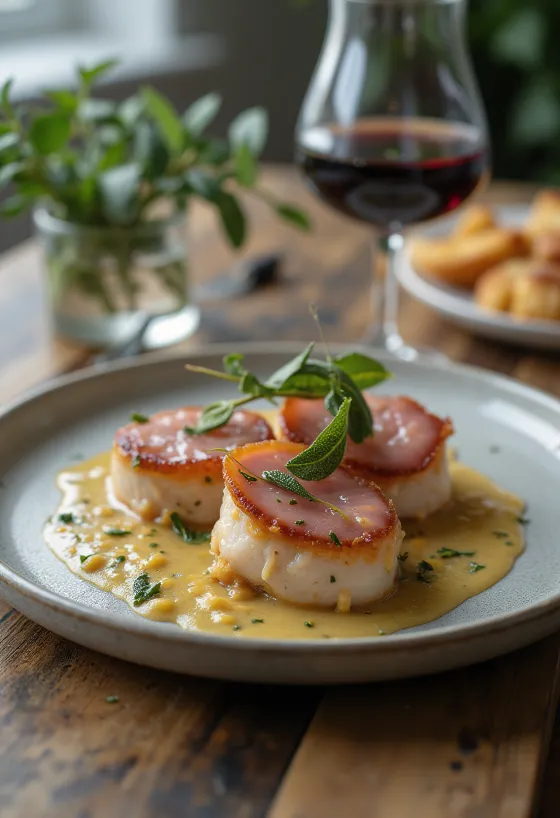 Saltimbocca speck sonkával tálalva