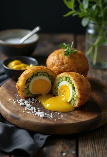Scotch egg zöldséges töltelékkel aranybarna panírban