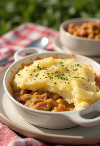Shepherd’s pie pulykával tálalva, burgonyapürével a tetején