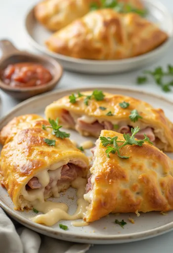Frissen sült tejszínes-sonkás calzone